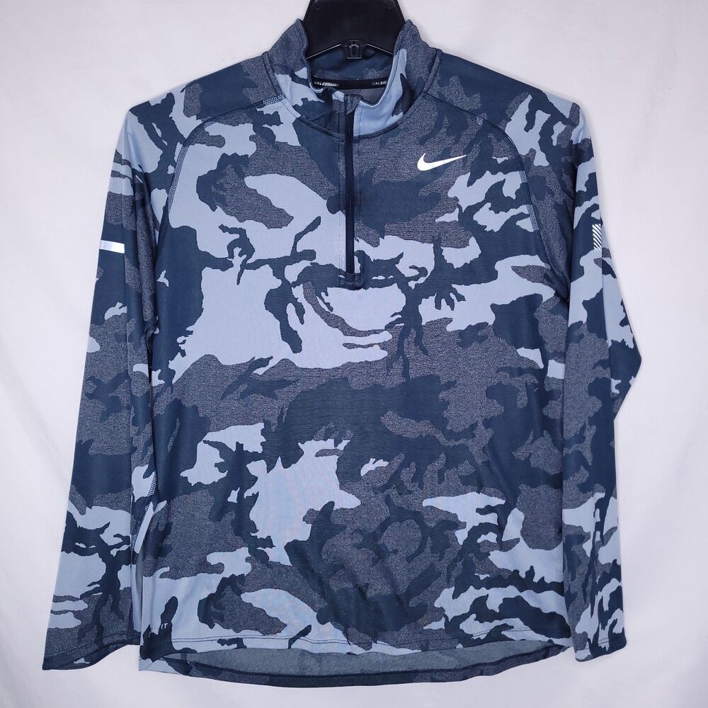 Nike Running Pullover Mens Large Blue Camo 1/4 Zip Dri Fit